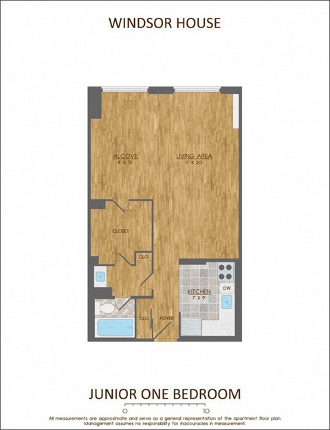 Floor plan for 1 bed, 1 bath, 780 sqft